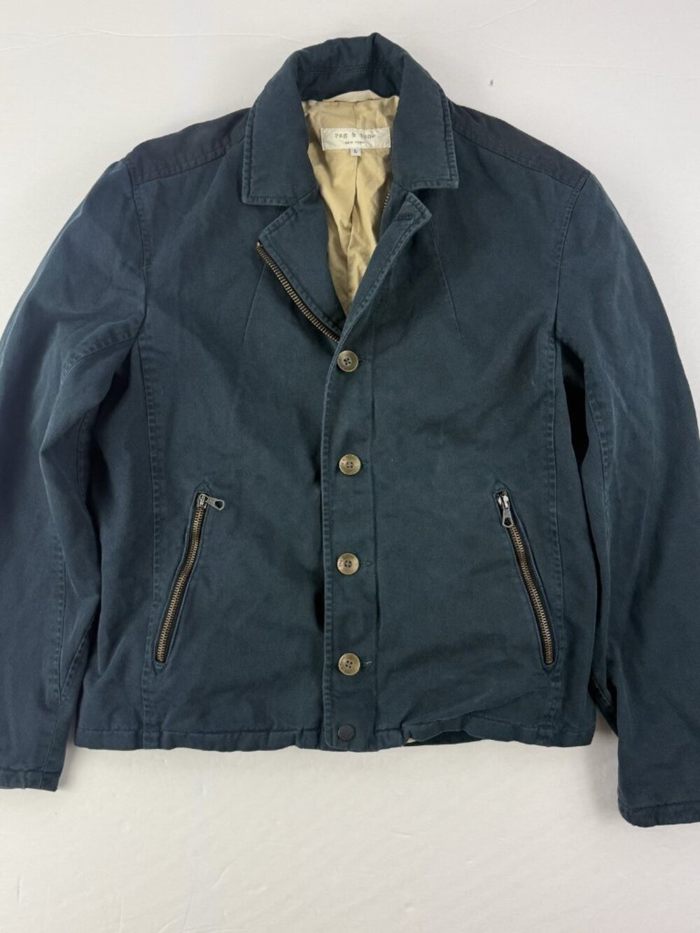 RAG & BONE Womens USN Rep Deck jacket Sz. L Navy Cotton Coat Workwear Zip Button